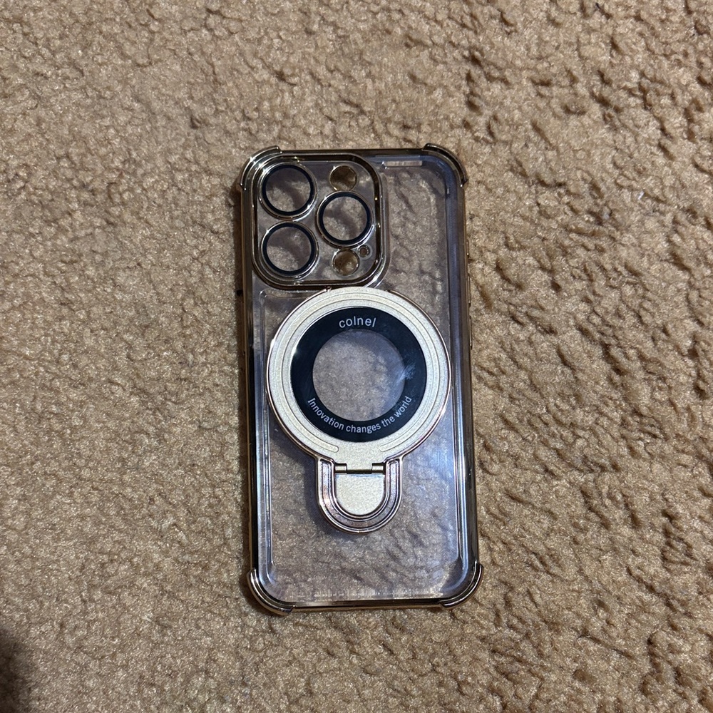 iPhone 15 pro Gold and Clear Phone Case with Ring Holder and Stand